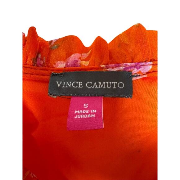 Vince Camuto Orange A Line Tiered Flowy Lined Small LS Dress Floral Short - Picture 2 of 3